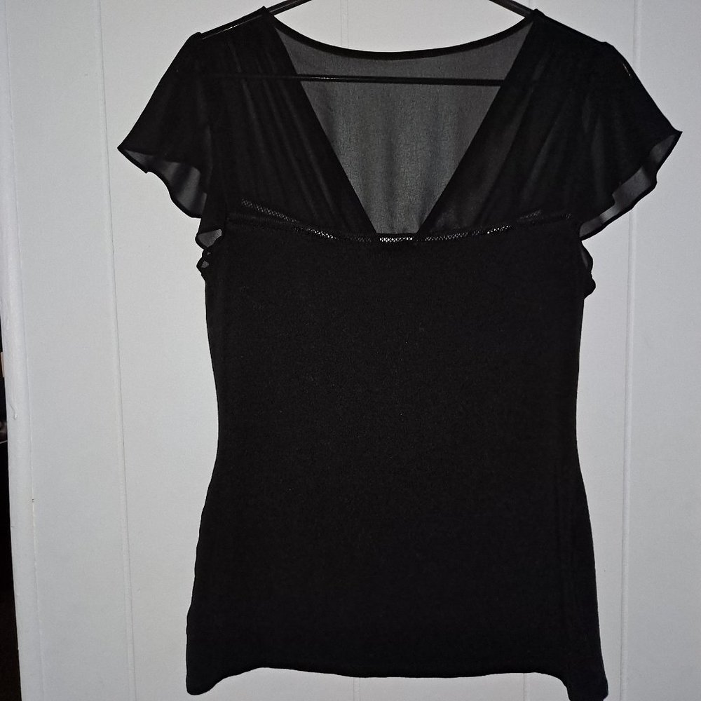 Black Flutter Sleeves Mesh Top